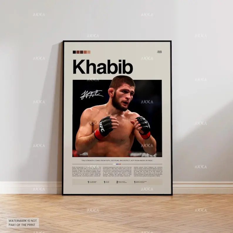 Khabib Nurmagomedov Poster, UFC Wall Art, MMA Fighter Print Decor