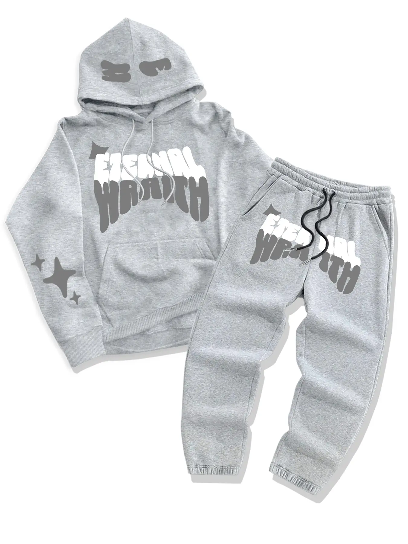 Men's Casual Fall Winter Hoodie Set, Matching, Thick Knit Fabric Letter Print Long Sleeve Pullover Tops + Drawstring Jogger Pants, Fitted Regular Length, 2 Piece Pack
