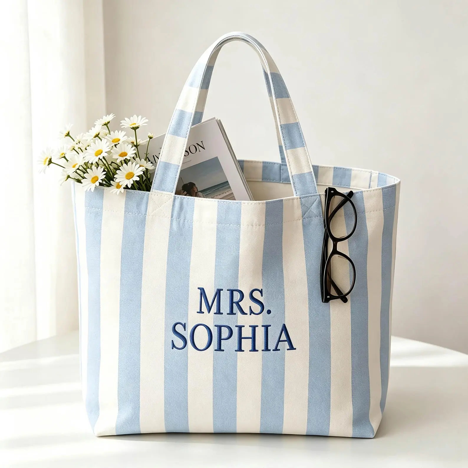 Personalized Bride Tote Bag, Custom Embroidered Bridal Tote, Mrs Wedding Beach Bag, Bride Getting Ready Tote, Bridesmaid Gift, Est 2026 Bag