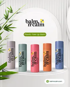 Balm n Calm Lip Balm Variety Pack - 5 Flavors Fruit Punch Blueberry Blast Orange Blossom Peppermint Original - All Natural Eco Friendly Comfort Skincare