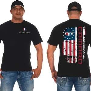 Chevy Camaro USA Flag T Shirt, Mens Short Sleeve Black Crew Neck Tee, Patriotic Muscle Car Graphic Shirt, Gift For Men Women, Casual Everyday Wear