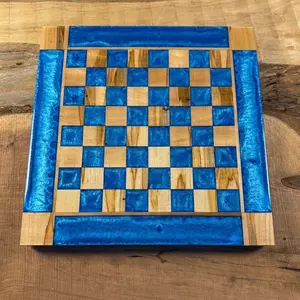 Caribbean Blue Maple Wood Chess Board (INCLUDES PIECES)