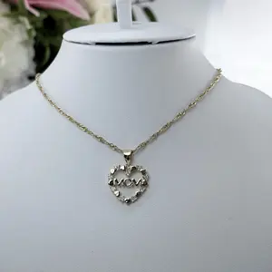 (123) 14K Gold Plated Mini Heart Mom Pendant for Women with Elegant Twist Chain - Perfect Gift for Mom