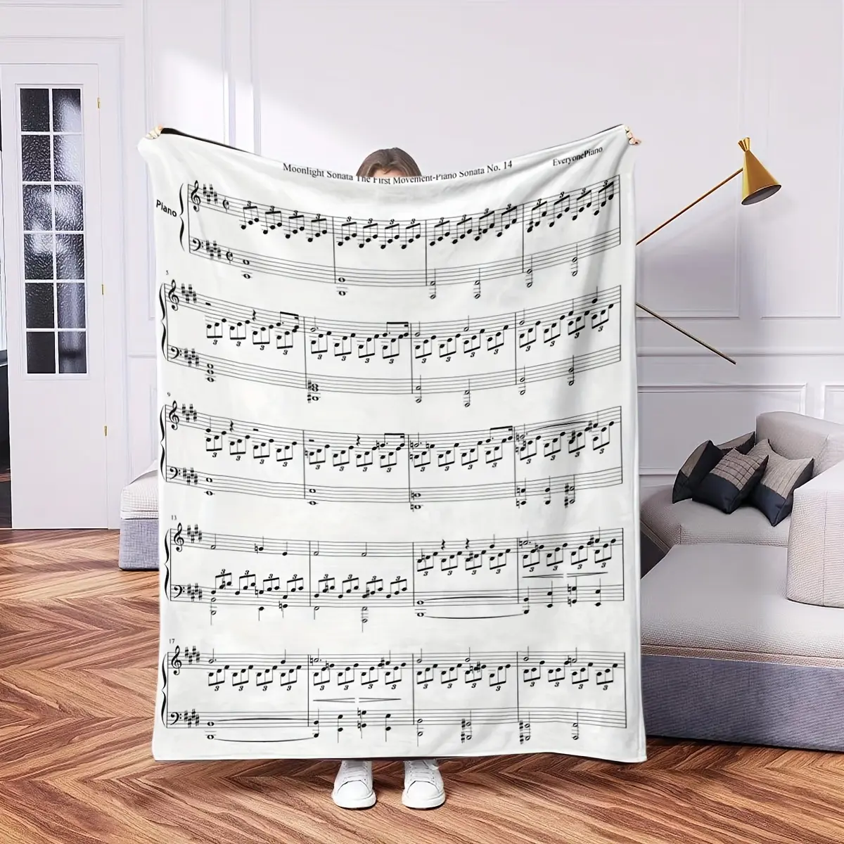 Beethoven's Moonlight Sonata Music Digital Print Flannel Blanket - Soft, Lightweight, Durable All-Seasons Throw, for Home & Travel, Musical Decor Gift for Music Enthusiasts