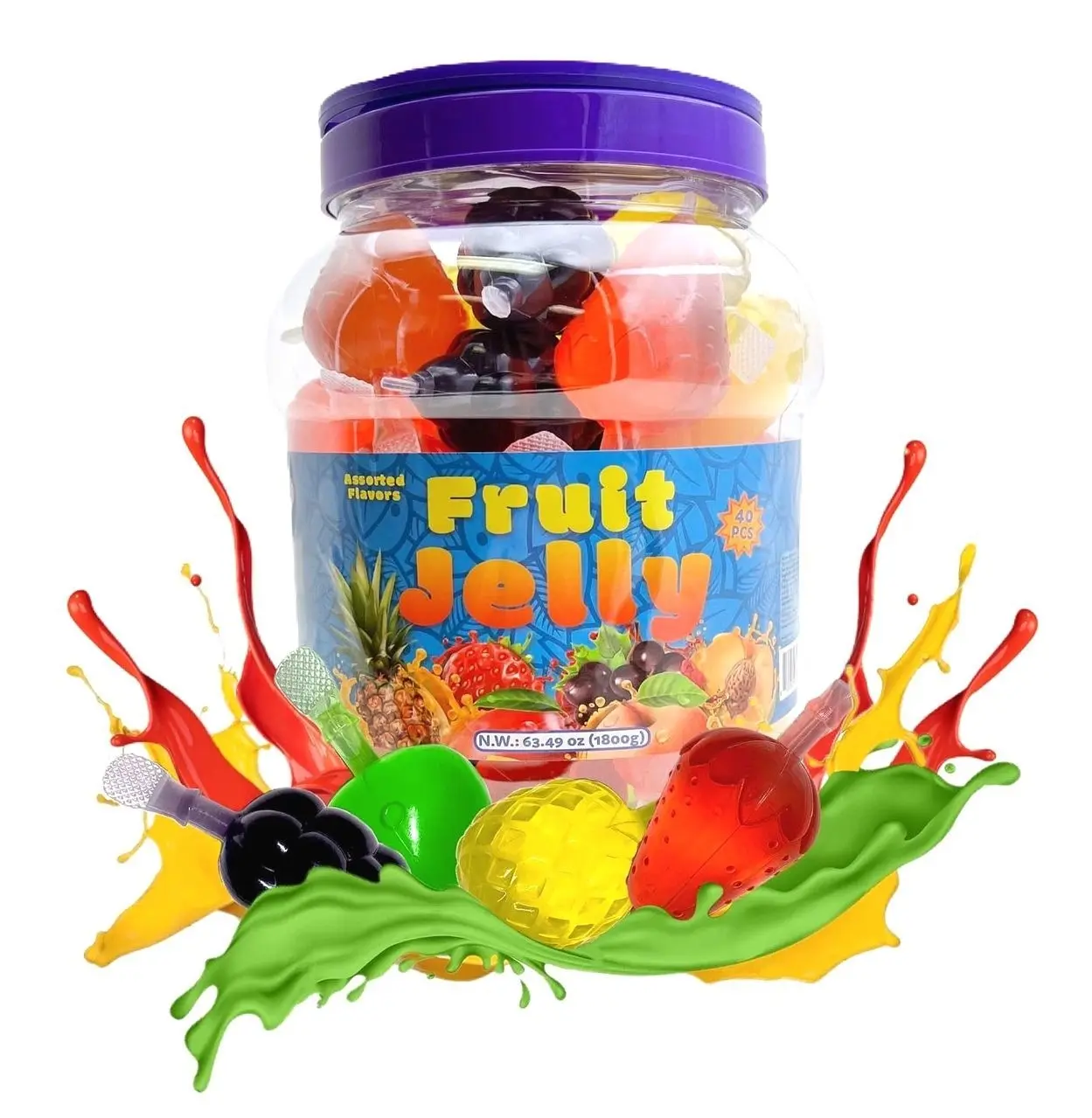 Fruit Squeezable Jellies - 40 Count Jar - Tik Tok Candy - Easter Eggs Fillers - Fun Jelly Treat in Assorted Fruit Flavors - Easter Candy - Mango, Strawberry, Apple, Pineapple & Grape