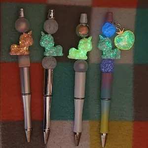 Glow in the Dark Unicorn Beaded Pen - Black Ink + Black Ink Refill