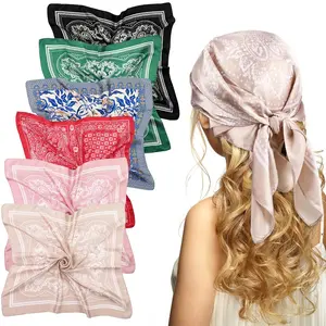 6 Pack 27'' Square Silk Paisley Bandana Satin  Scarves for Women Silk Like Floral  Scarf Handbag Accessory for Sleeping Headwear
