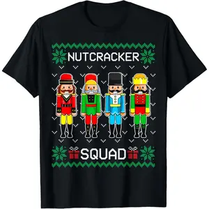 Nutcracker Squad Ballet Dance Christmas Matching Family T-Shirt, 100% Cotton, Single Side Printed, Black Short Sleeve T-shirt, 1 pc, Christmas Halloween Thanksgiving Gift