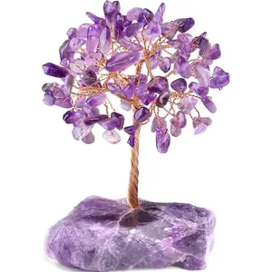 Amethyst Crystal Tree Crystals Healing Stones Reiki Natural Crystals Base Copper Wire Tree Life Spiritual Meditation Energy Room Office Desk Decor Purple Gifts for Women Men
