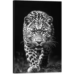 Framed Black and White Leopard Portrait Canvas Wall Art, Wildlife Animal Print Stretched Canvas Ready to Hang for Living Room, Study Room, Hallway Decor(Artwork-04, 12"x18")