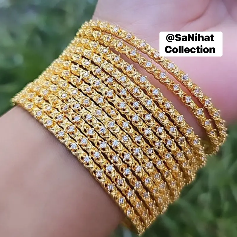 Size 2.6 Diamond Bangles Gold & Rhodium Bracelets Stuckble 12pcs Set for Women Subtle Elegance Slim Sleek CZ
