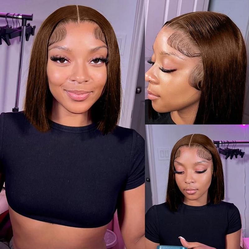 200% Density Brown Bob Wig Human Hair 13x4 HD Lace Frontal Short Straight Lace Front Bob Wigs For Black Women Chocolate Brown Human Hair Wig Pre Plucked Glueless Side Part Chocolate Brown Wig 10 Inch