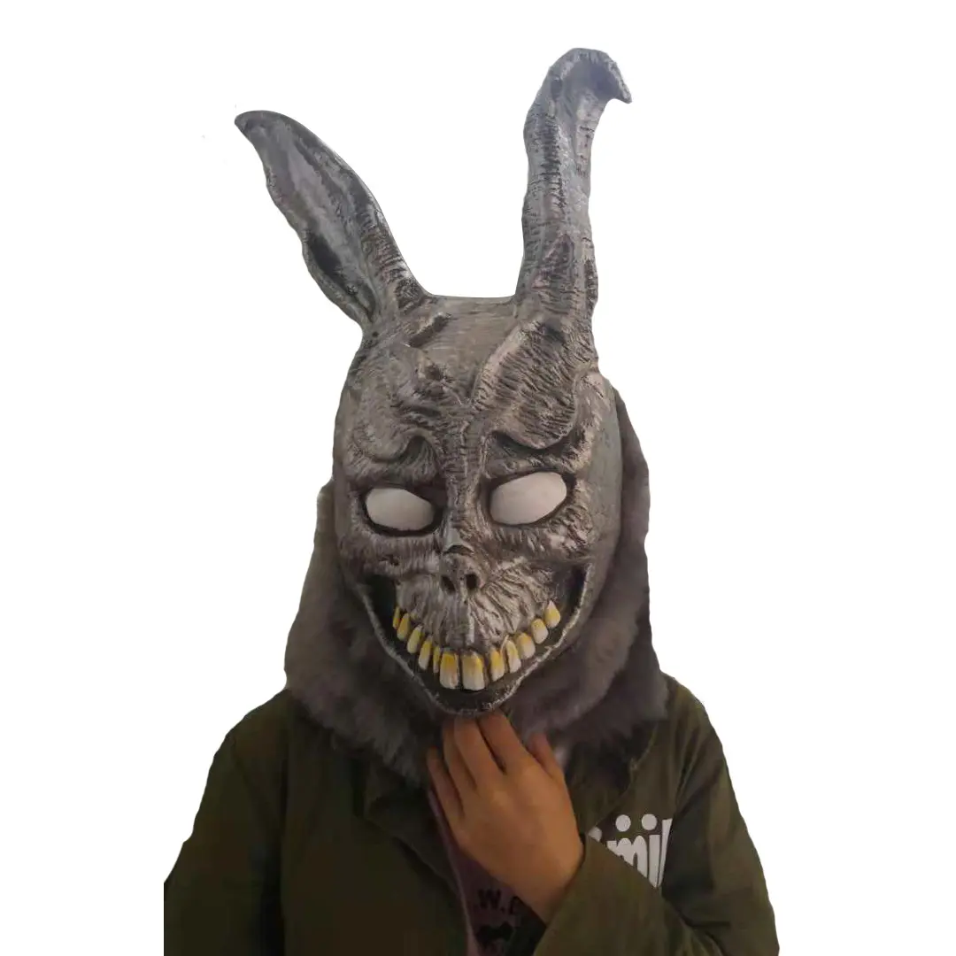 Lightweight Hollow Latex Evil Silver Rabbit Mask with Eye Accessories - Halloween Frank Animal Headgear for Bar Party Prank