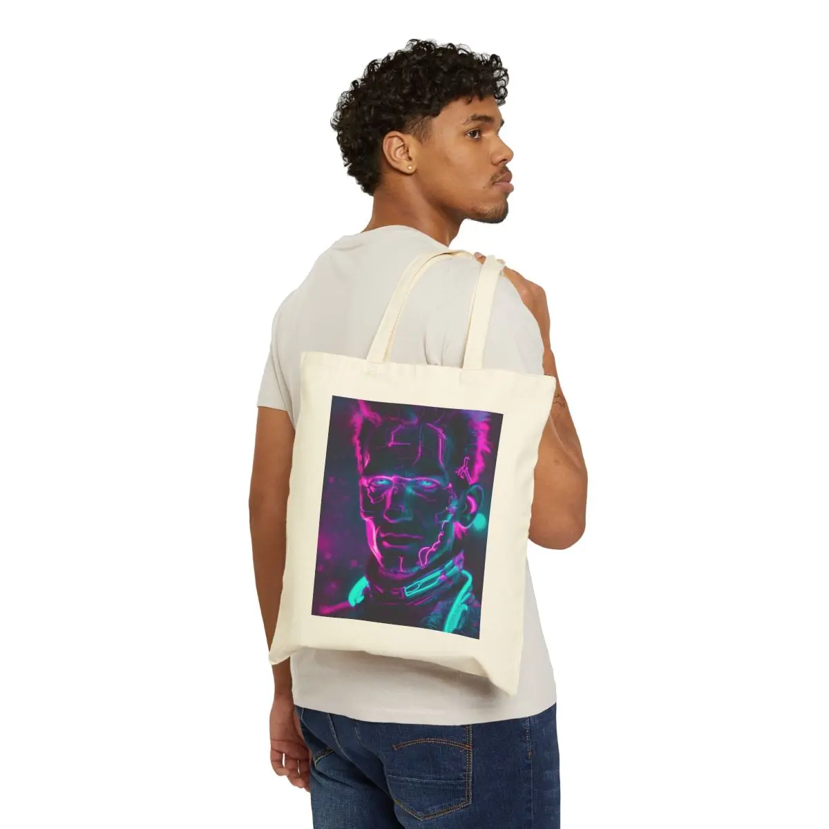 Halloween Frankenstein Neon Frankie’s Frightful Fun Trick or Treat Accent Cotton Canvas Tote Bag