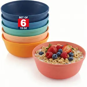 Plastic Bowls Set of 6 – 15oz Multipurpose Deep Plates Salad and Pasta Bowls Ideal for Home, Kids, Parties – Stackable Bowl for Kitchen – Non-BPA and Food Grade – Cute Colors