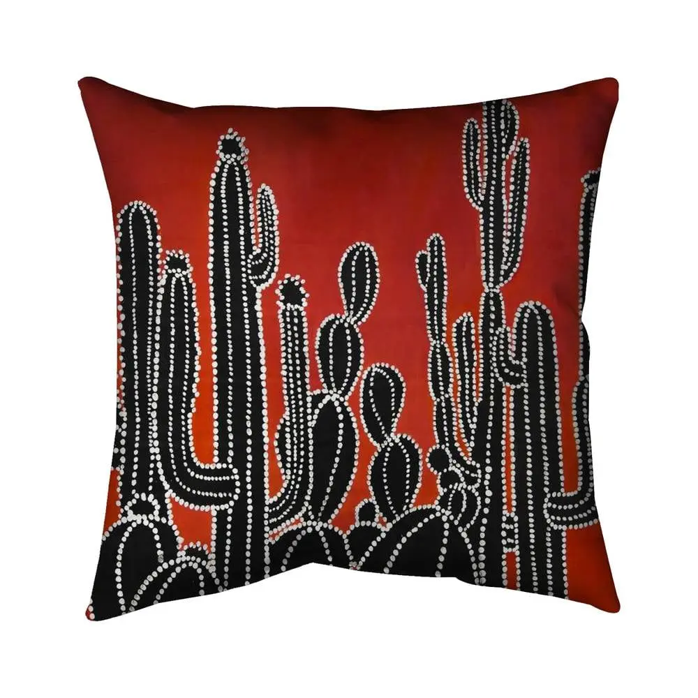 360 Stand 16x16 in. Black Retro Botanical Cactus Pillow - Accent Piece, Conversational Piece, Vintage-Modern Flair Decorative Accessory for Design Enthusiasts, Vintage Style, Poly Twill, Cushion, Bold Black Graphic Standard Pillows