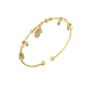 Golden Shield Bangles-Hamsa or Lucky Eye