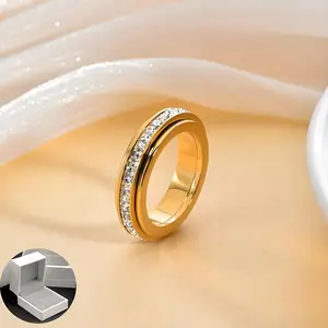 Holiday Anxiety Relief Ring, Unisex Titanium Steel Rotating Stress Relief Band, Cubic Zirconia, Comfort Fit, Sizes 5-12