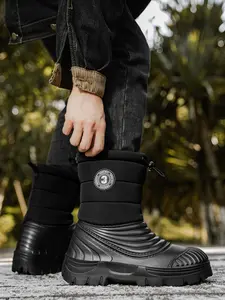 Unisex High-Top Snow Boots, Textured Design, Outdoor Warmth, PU Leather, Rubber Sole, Fall & Winter, Casual Style