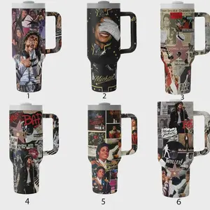 Michael Jackson Aesthetic 40oz Tumbler with Handle Insulated Cup, Heavy Metal Fan Gift Stainless Steel, Vacuum Insulated Double Wall