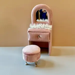 Mini Dressing Table and Stool, Flannel Jewelry Box Home Organizer: Jewelry Box Storage Box for Necklaces and Bracelets - Organiser