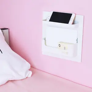 Bedside Shelf Accessories Organizer - Wall Mount Self Stick On, 8.7 x 8.7 Inches, High Quality Plastic, Ideal for Glasses, Remotes, Earphones & More