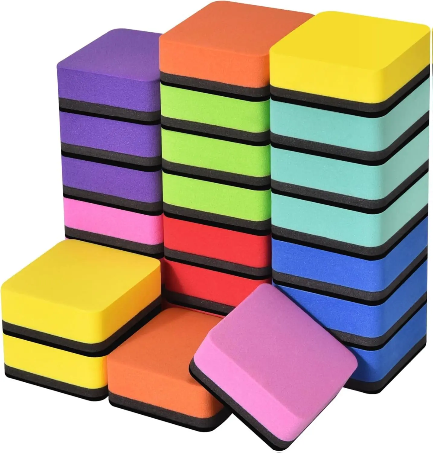 24-Pack Square Magnetic Dry Erase Board Erasers - 8-Color, Eco-Friendly, Non-Toxic, High-Density Felt Bottom, Easy-to-Grip, Efficient Cleaning Office Stationery with Safety, Odorless Features for Young Users