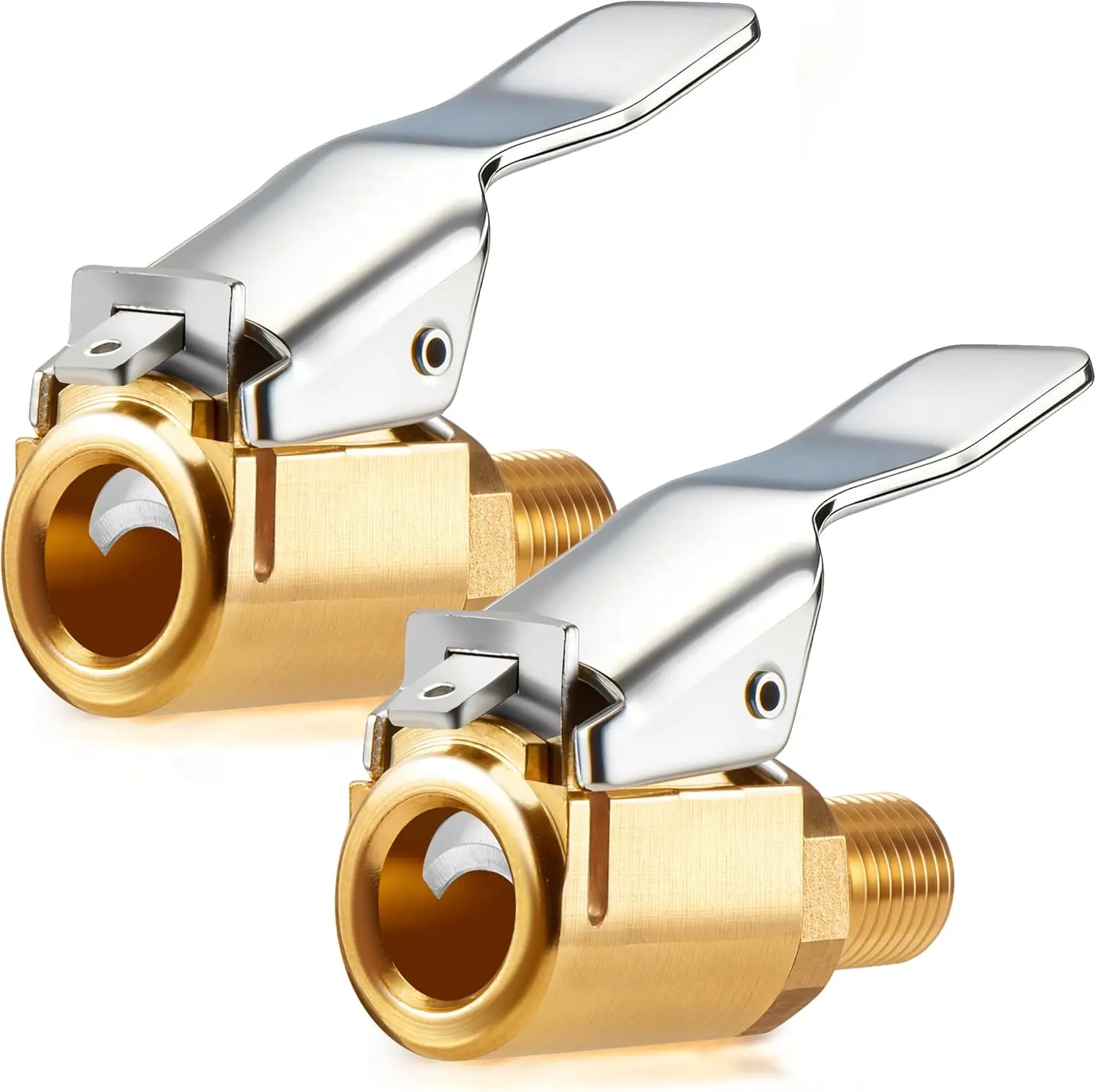 2Pcs Tire Air Chuck with Clip Adapter, Brass Locking Tire Inflator Nozzle Connect, Suitable for Tire Inflator and Air Compressor Pump Connection Accessory Tool, Valve Thread 8mm