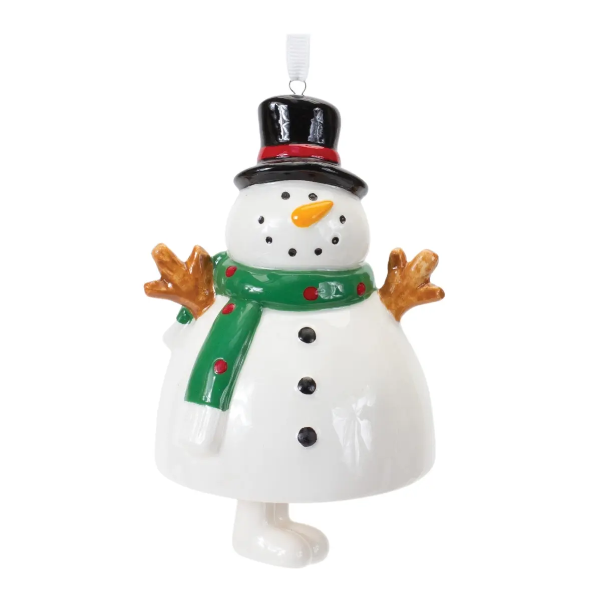 Traditional 12-Piece Ceramic Christmas Snowman Bell Ornament Set - 3x8.5x5.5 in, Ribbon String Hanger, 4.65 lbs, for Festive Home & Tree Holiday Decorating
