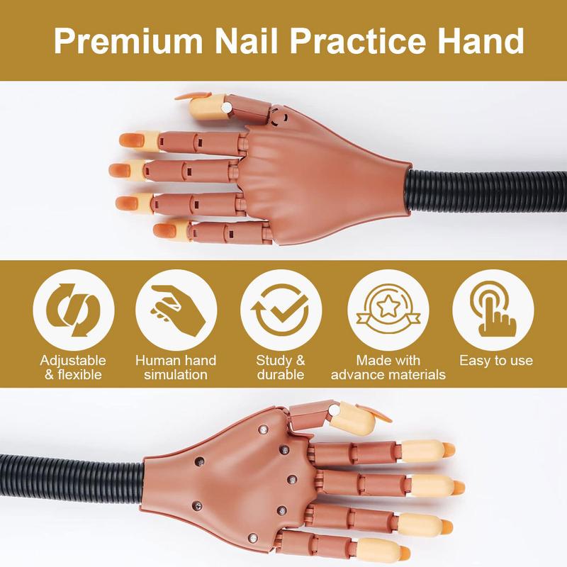 Nail Practice Hand for Acrylic Nails: Flexible Nail Hand Practice Model - Realistic Nail Training Hand Manicure Kit for Beginners Salon Home with False Nails 100 Pcs
