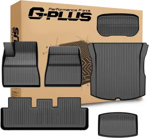 G-PLUS Floor Mats & Cargo Liner Fit Tesla Model 3 Highland 2024 2025 Floor Liners TPE All Weather Custom Fit Floor Cargo Liners Trunk Mats Accessories Front & Rear Cargo Mat Full Set,6PCS Black