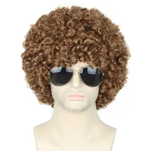 Brown Afro Wig for Men or Women Short Curly Halloween Disco Rock Hippie Costume 70s 80s Wigs