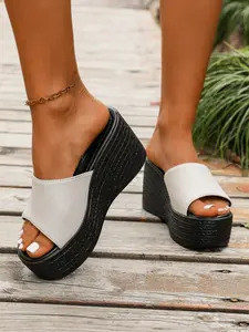 Women's Summer Thick Sole Sandals, High Heel Platform Flip Flops, Casual One-Strap Slippers, Comfortable & Stylish Footwear
