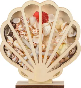 Wooden Seashell Display Case with Acrylic Window, Seashell Display Box Decorative Shadow Box for Sea Glass Agates Teeth Starfish Trinket, Room and Bedroom Decor