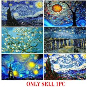 5D DIY Full Drill Round Diamond Painting Kit, Van Gogh Starry Night Pattern, Stunning Design, Canvas Mosaic, Home Wall Decor, Halloween Christmas Gift, Handmade, Van Gogh Art
