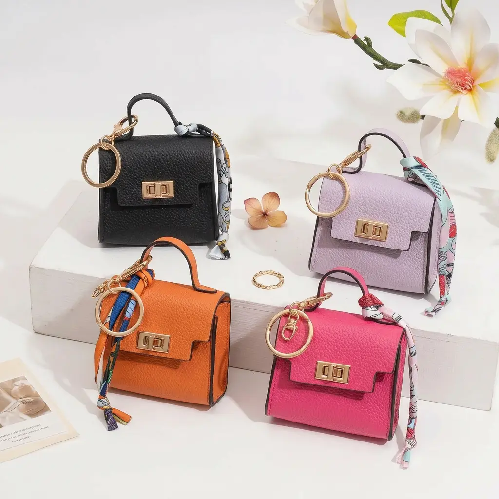 【DealsForYou】Mini Square Bag Pendant Keychain - High Quality Leather with Colorful Strap, Cute Car Keychain & Bag Charm Accessory