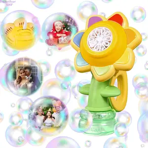 Sunflower Bubble Machine for Kids, Automatic Flower-Shaped Bubble Toy with Colorful LED Lights, Handheld Fun Blower for Toddlers, 20,000+ Bubbles, 3 Modes for Swing, Dance & Play, Outdoor Entertainment Toy
