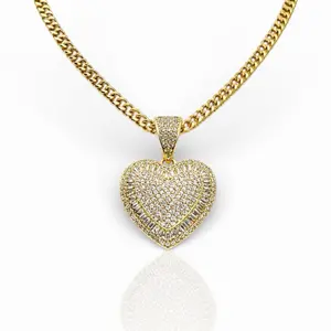 Heart baguette and circonias Cuban necklace gold plated 14 k 17 1/2 inches  4021 ( DIJES 1)