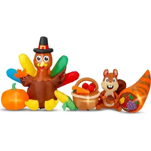 10 Ft Long Thanksgiving Inflatables, Indoor Outdoor Lighted Thanksgiving Decorations with Inflatable Turkey, Blow Up Thanksgiving Decor with Built-in LED Lights for Yard Fall Lawn Party