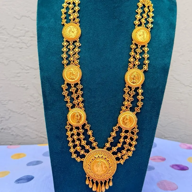 Traditional 24K Gold Plated Multi-Layer Coin Necklace | Ethnic Bridal Jewelry | Temple Style Long Necklace | Festive & Wedding Wear , nepali coin haar, ranihaar, Nepali indian long heavy necklace