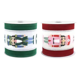 Christmas Cutesy Nutcrackers Velvet Edge Wired Ribbon, 10-yard