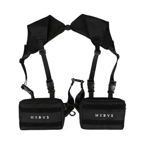 Holanew Unisex Black Chest Rig Bag Streetwear Tactical Vest Hip-hop Fashion Tactics Waist Pack Adjustable Shoulder Straps Dual Pockets Durable Travel Essentials for Hiking