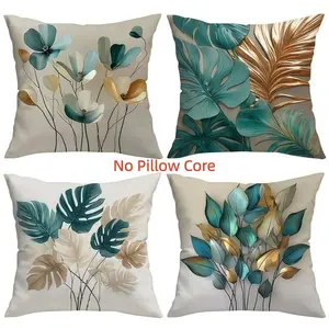 4pcs, Tropical Plant Leaf Themed Throw Pillow Covers, Palm Print, Abstract Floral Design, Artistic Look, Vibrant Touch, Home Decor for Living Room Sofa and Bedroom, Suitable for Spring Decoration, 2D Flat, Single Sided Printing, No Pillow Core