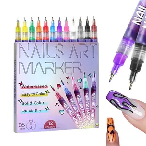 12 Color Acrylic Markers 3D Nail Art Pen Set, Ultra-Fine Tip, Eco-Friendly Non-Toxic, Kid Safe, Waterproof DIY, Beginner Friendly, French Manicure, Nails Art, Nail Design Pen