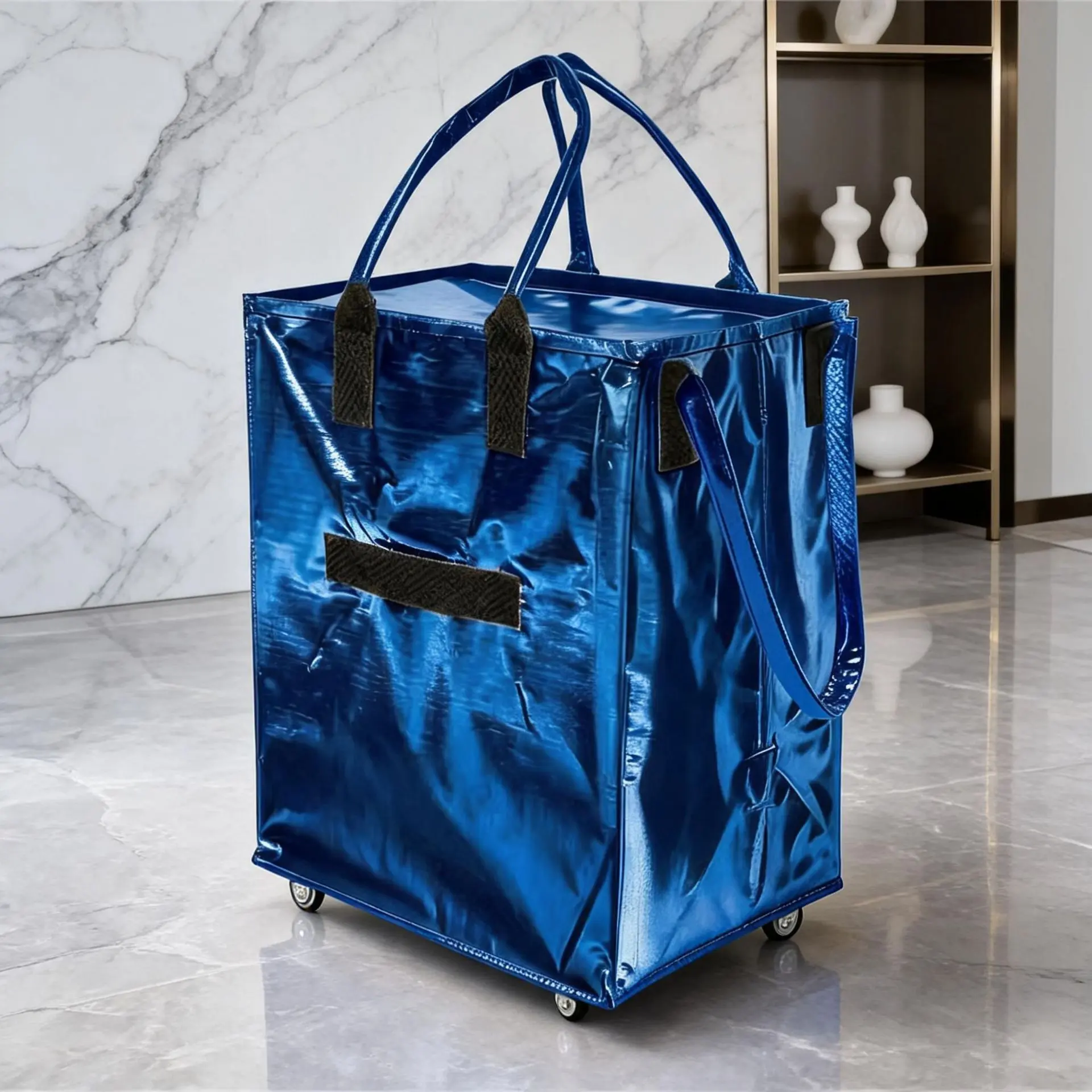 Unisex Foldable Wheeled Shopping Trolley Bag - Waterproof Aluminum Frame, 360° Universal Silent Wheels, Removable Base, Large Size Large Capacity Reusable Rolling Grocery Bag
