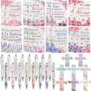 48 count Flower  Verse Ballpoint Pens Notebooks Set Christian Gifts Bulk for Women Men Religious Notepad Ink Pen  Bookmarks Church Party Favors for Colleague Coworker Office School Supplies