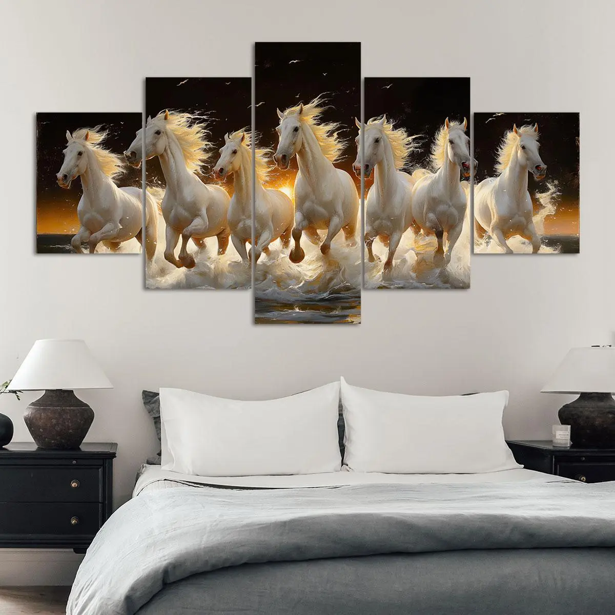 Horse Pattern Canvas Painting, 5 Counts/set Modern Wall Art Painting, Wall Art Decor for Home Living Room Bedroom Office, Ornaments, Modern Home Decoration, Indoor Decoration, Decorative Artwork