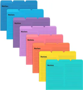 Lined File Folders, 24 Pack, Notes Tabbed File Folders, 1/3 Cut Tabs, 8 Vibrant Colors, Heavyweight, Letter Size Folders, 9.5" x 11.5", Left/Center/Right Set Per Color,