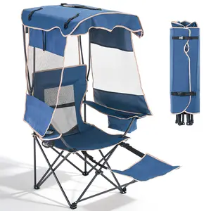 #Summervibes ABORON Beach Chair with Canopy Shade, Portable Folding Camping Chair with Cooler Bag & Cup Holder, Reclining Beach Loungers for Outdoor Camp,Sports, Tailgates, Fishing