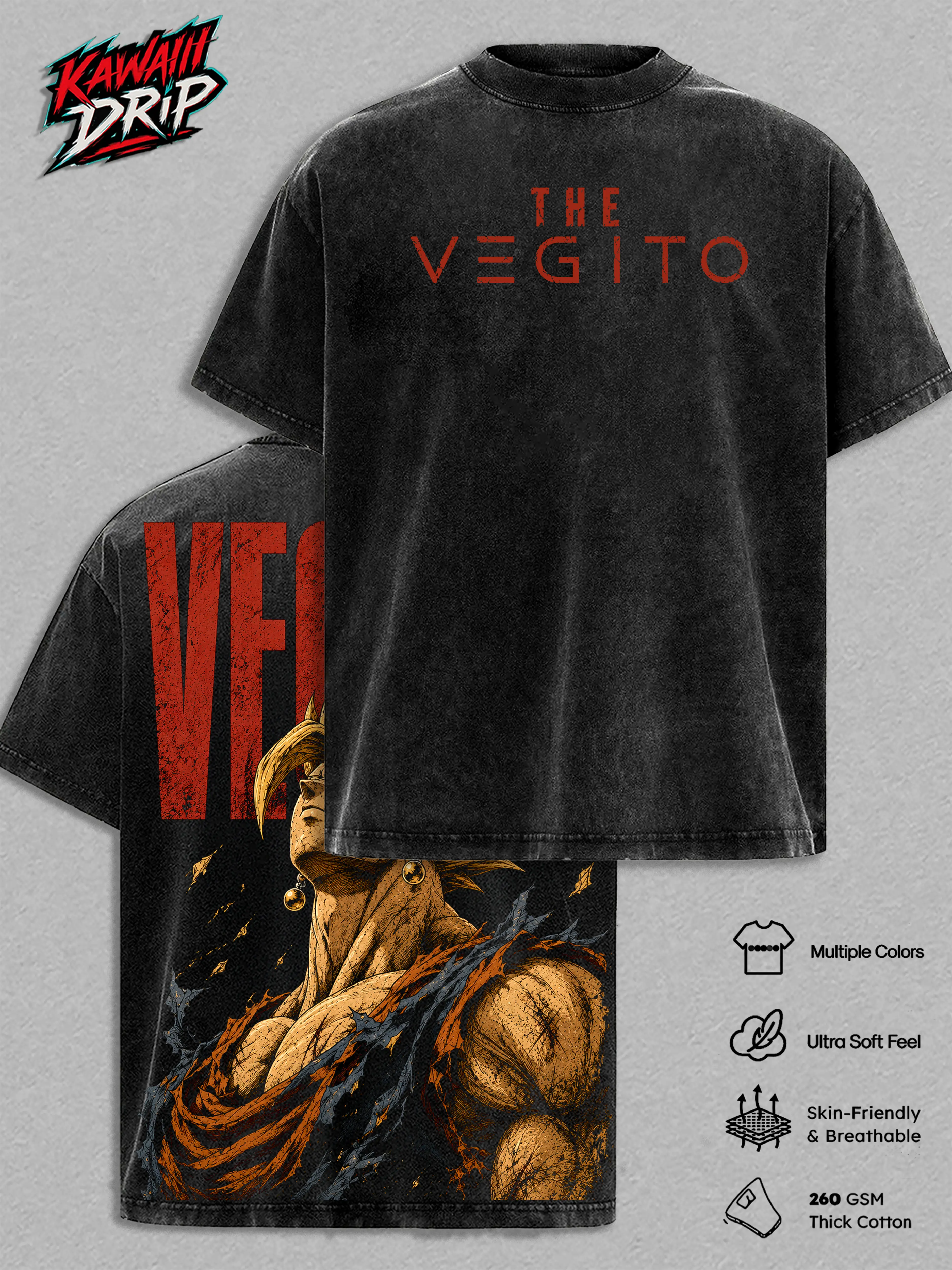 Vegitooo DBZ Vintage Washed T Shirt Anime Graphic Tee Super Saiyann Oversized Streetwear Top Cotton Tshirt Classic Menswear Clothes Apparel Gift for DBZ Fans Men & Women